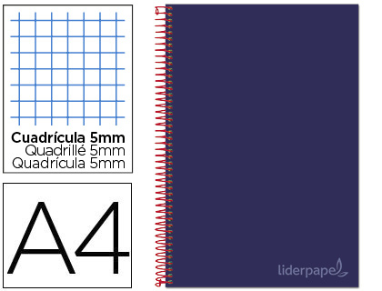 Cuaderno espiral Liderpapel Jolly A4 tapa extradura 80h 75g micro c/5mm. color celeste